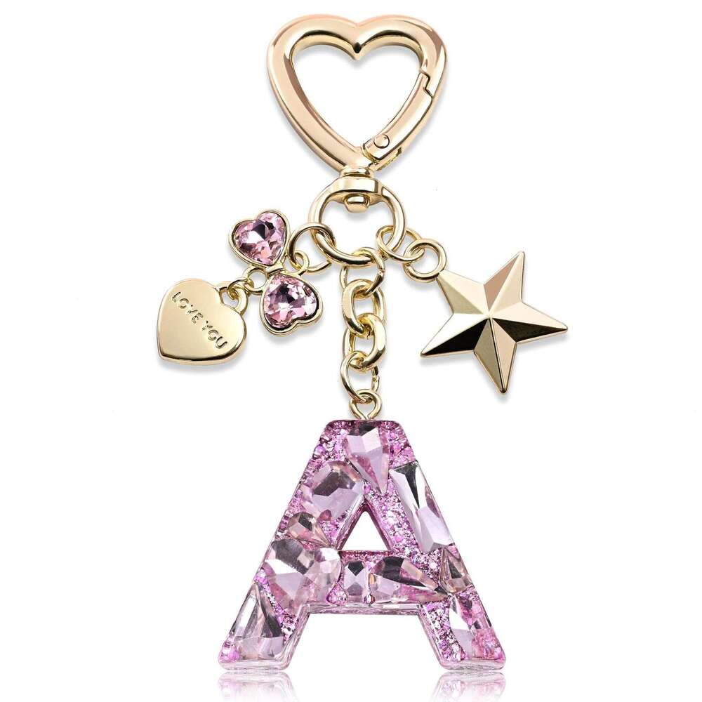 Hot-Selling Initial English Star Heart Bow Keychain Shiny Pendant Bag Accessory
