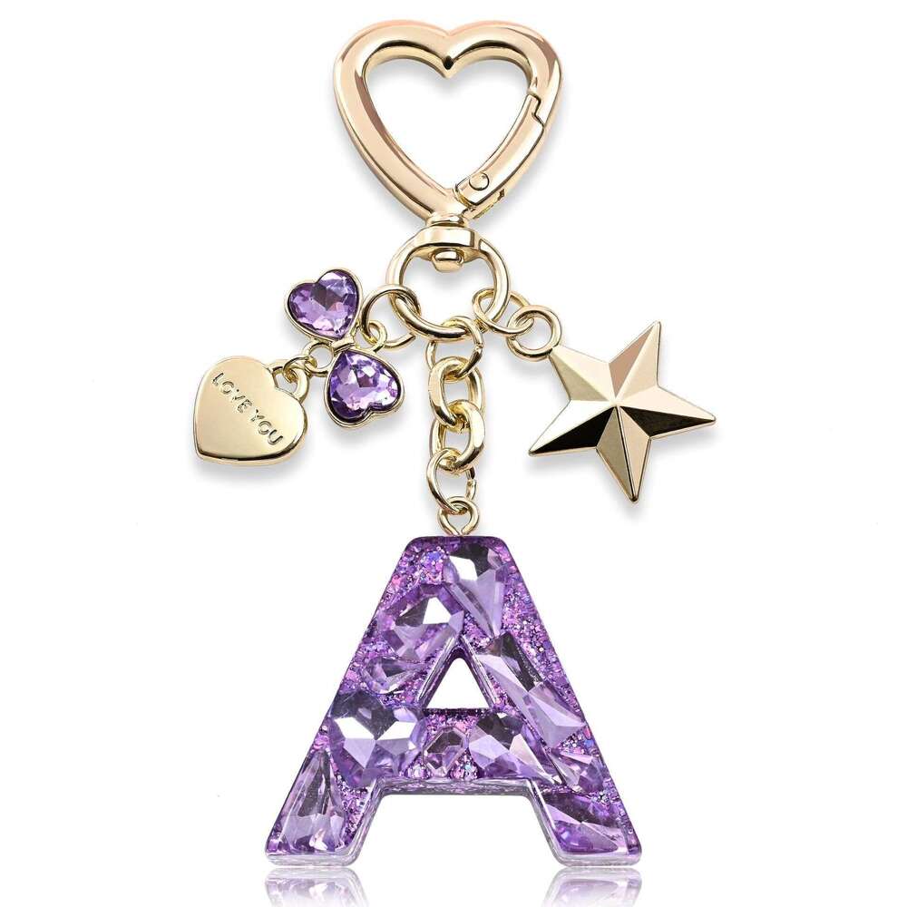 Hot-Selling Initial English Star Heart Bow Keychain Shiny Pendant Bag Accessory