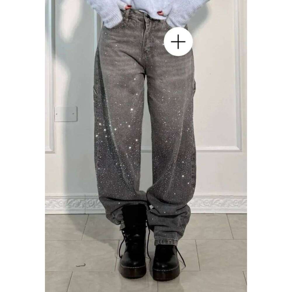 2025 New Rhinestone for Streetweart Wide Leg Denim Jeans Y2k Baggey Pants Korean Fashion Women Clothing X251224