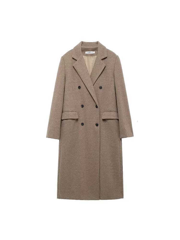The New Female Fashion For Autumn/Winter 2024 Simple Double-Breasted Woolen Coat With PocketT251224