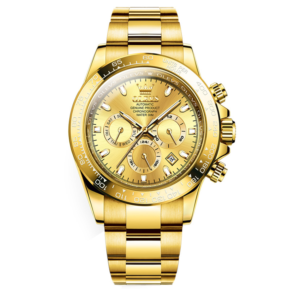 OLEVS Fully automatic mechanical watch, stainless steel large dial, luminous three eye calendar men's watch, Elegant and multifunctional men'