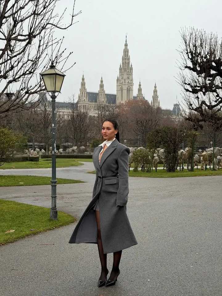 Grey Lapel Long Woolen Blend Overcoat Women Elegant Full Sleeve Single Breasted Waist Cinching Coat Lady Daily Street OuterwearT251224