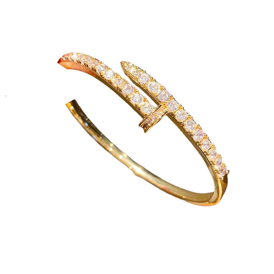 18K Real Gold Plated Zircon Nail Clasp Light Luxury High-end Feel Bracelet Niche Design Versatile Jewelry