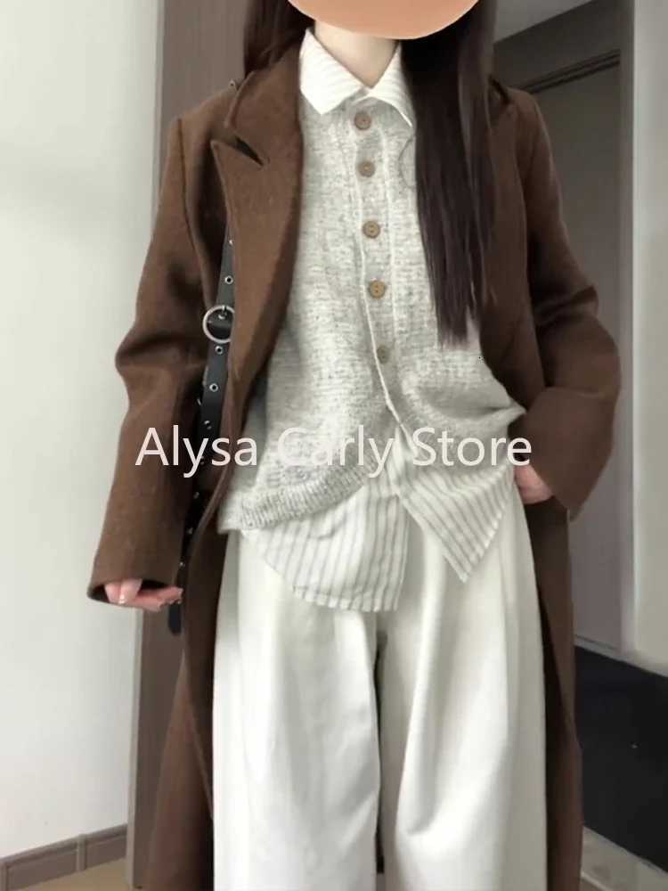 2023 Winter Korean Long Woollen Cost Women Double Breasted Chic Casual Loose Trench Jacket Female Fashion Outerwear Blazers CoatT251224