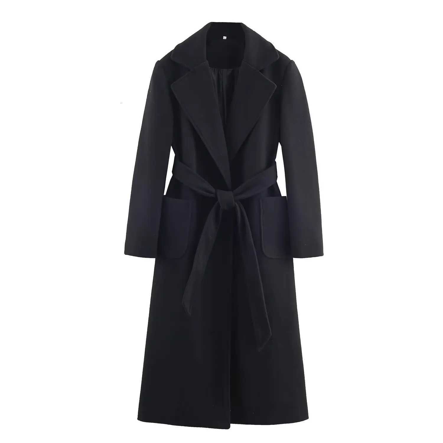 Autumn Womens Long Woolen Coat With Belt Turn-Down Collar Elegant Winter Female Solid Slim Coats Lady Jackets StreetwearT251224