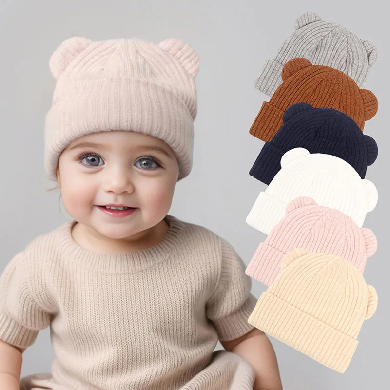 0-2year Baby Knitted Hat Kids Solid Color Woolen Pullover Cap Boys Girls Infant Winter Warm Beanies Basic Toddler Crochet Bonnet 251215