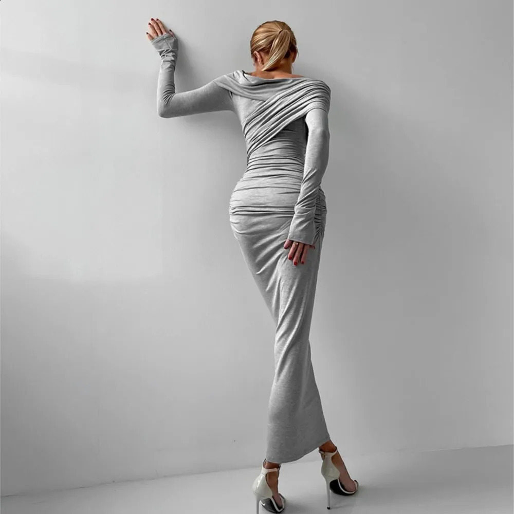 Hip-hugging Long Spring Autumn Women Warm Tight One-line Collar Bottoming Dress Elegant Party Dresses Vestidos Para Mujer 251223 C260312