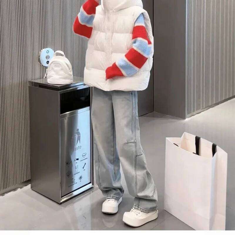 Plus Size Women's Winter Thick Fleece-Lined Wide-Leg Straight Jeans for Pear-Shaped Figures X251224