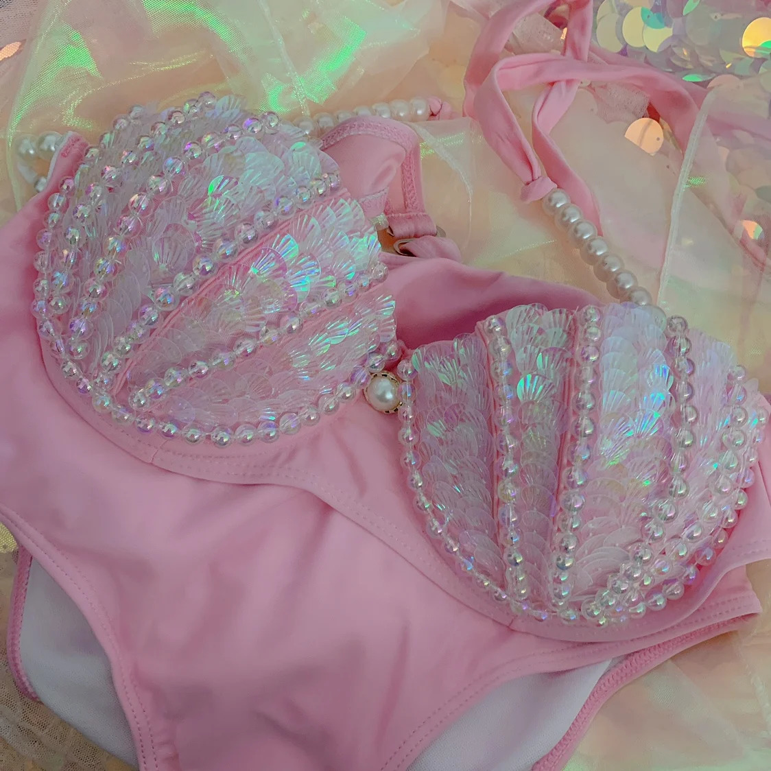 RM Mermaid Sequin Corset Bikini Swimsuit Free Diving Performance Oceanarium Electro Festival Bra Bar Cos Costumes 251223