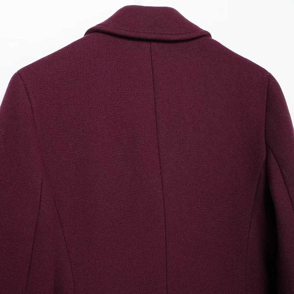 Women Fashion Burgundy Woolen Coat Double Breasted Long Sleeve Lapel Blends Jacket Autumn Winter High Street OuterwearT251224
