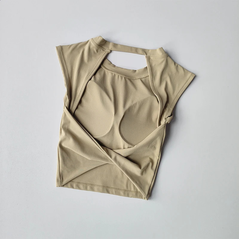 Sexy Short Backless Fixed Chest Pad Sports T-shirt Vest Womens Tight Fitting Quick Drying Slimming Yoga Suit Top Clothing 251222
