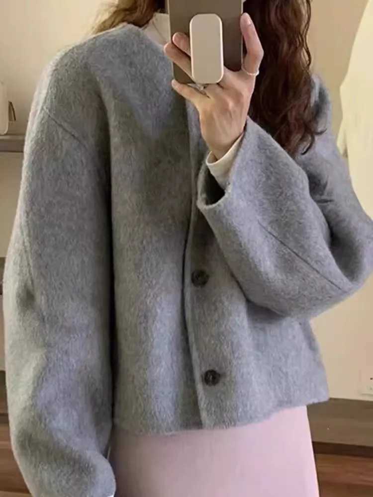 Wool Overcoat Winter Autumn Womens Short Coat Office Lady Elegant Double-sided Woolen Coat 2025 New Cardigan Jackets LooseT251224