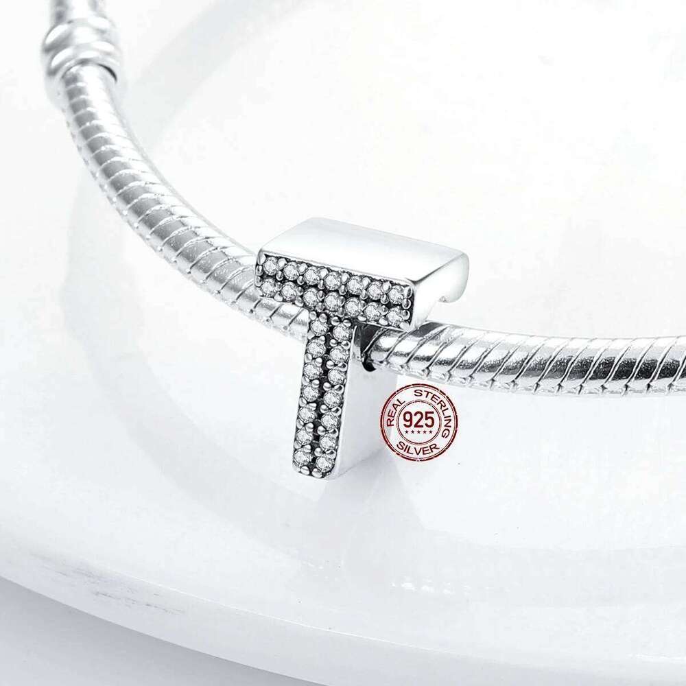 925 Sterling 26 Silver Series Shiny Zircon Lucky Letter Beads Charm Suitable Fit 3MM Original Bracelet X251224