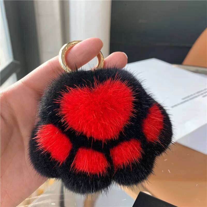 Pendant Keyrings Gift Plush Cute Cat Claw Real Mink Fur Keychain Women Bag Ornaments Small Paw Toy Soft Pom Ball Car Key X251224