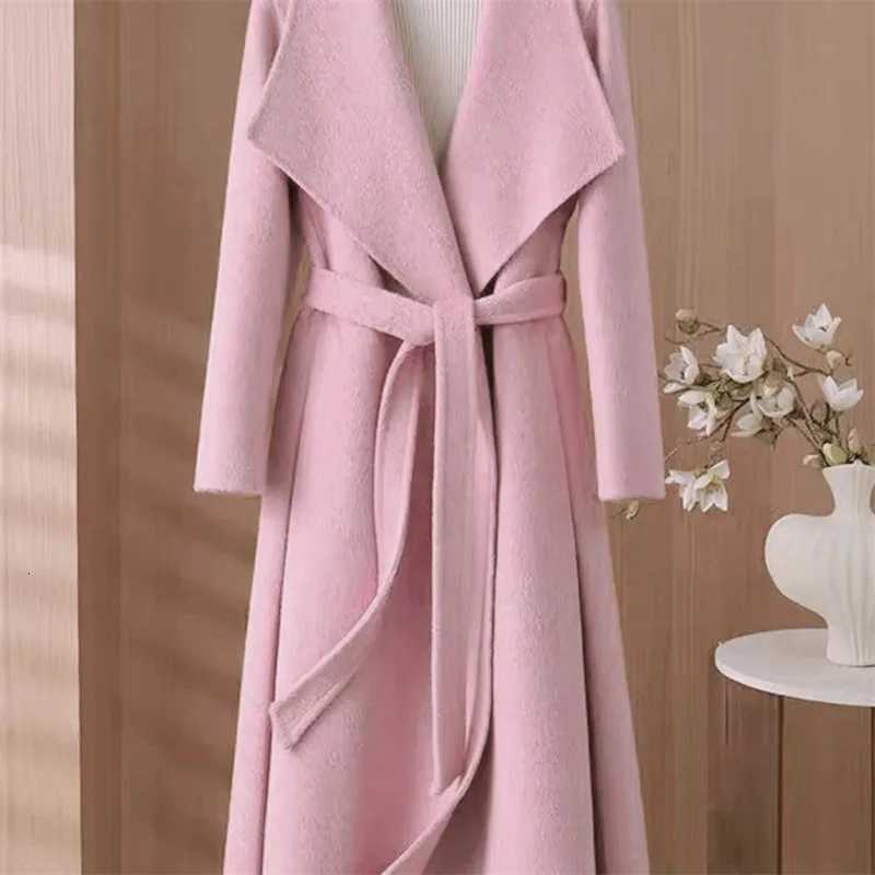 100 Wool Coat Womens Wear 2025 Autumn/Winter Fashion Temperament Double sided Cashmere Coats with Belt Elegant Long OvercoatT251224