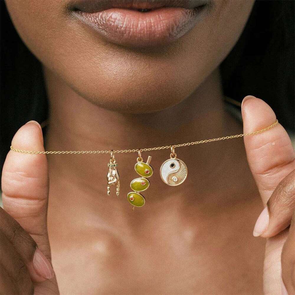 New Three Eye Tai Chi Flower Ornament Beaded Necklace Pendant DIY Handmade Accessory Gold Plated X251224