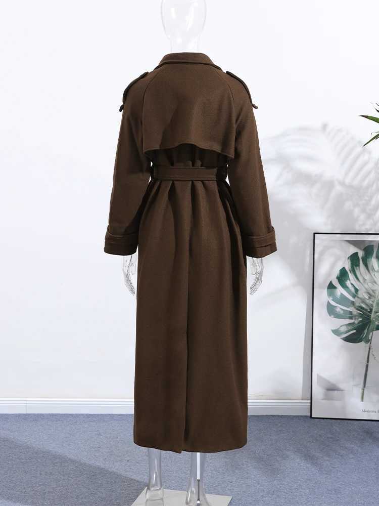 Fashion Long Woolen Jacket For Women Elegant Turn Down Collar Double Breasted Coats Female Winter Autumn Chic Street OuterwearT251224