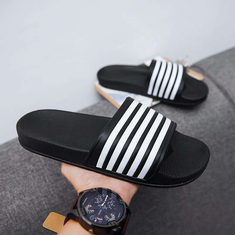 Men's Summer Fashion Outdoor Couple Striped Thick Non-Slip Slide Sandals Ins Trend Bathroom Soft Sole Cool Slippers