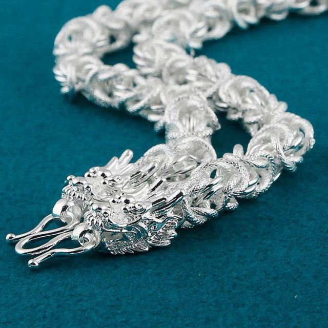 Double Head for Men, Bold Fashionable Personality Trendy Men's Versatile Live Cuban Chain Dragon Bone Necklace Hip-Hop