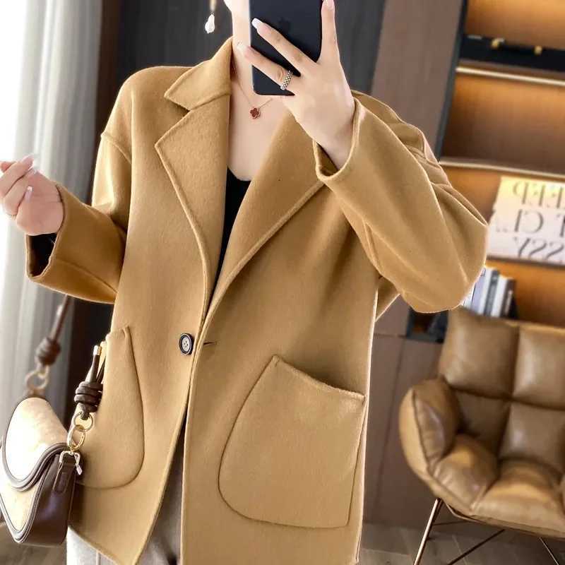 2025 Streetwear Double-sided Wool Coat Womens Short Woolen Overcoat Autumn Winter Thicken Wool Blazer Loose Casual Suit JacketsT251224