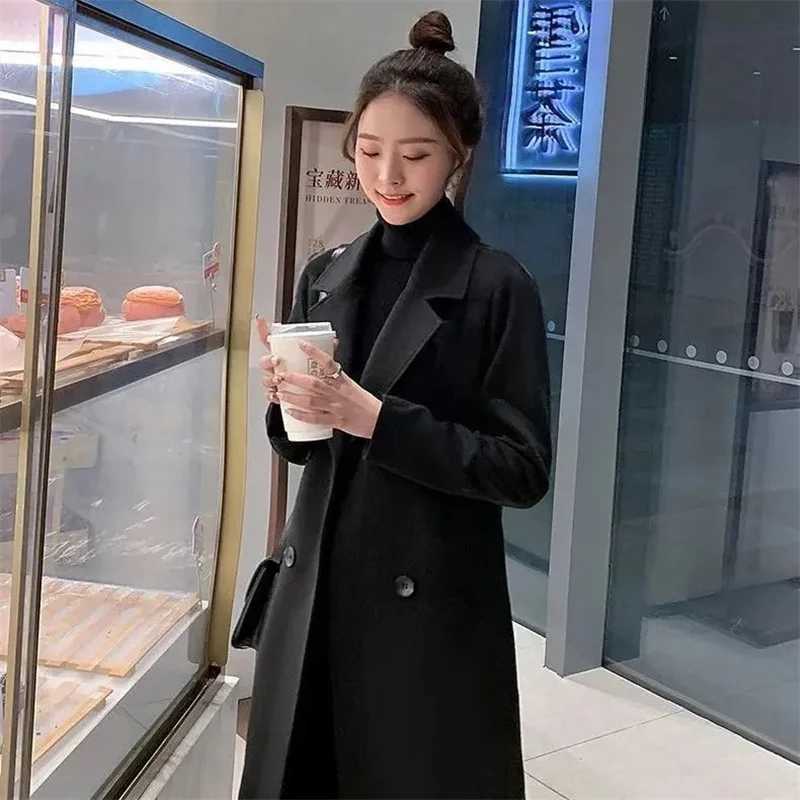 2025 Autumn/Winter Woman New Korean Simple Commuting Fashion Korean Checkered Fabric Woolen Small Coat Womens Long Woolen CoatT251224