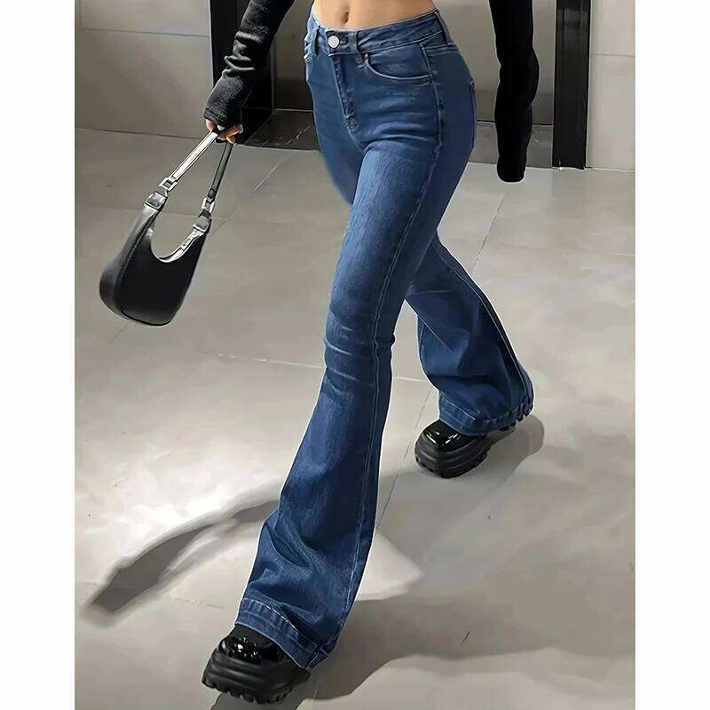 2025 Lady High Waist Stretchy Flared Jeans Women Ins Fashion Solid Bootcut Denim Pants Girls Chic Slim Fit Bell Bottoms Trousers X251224