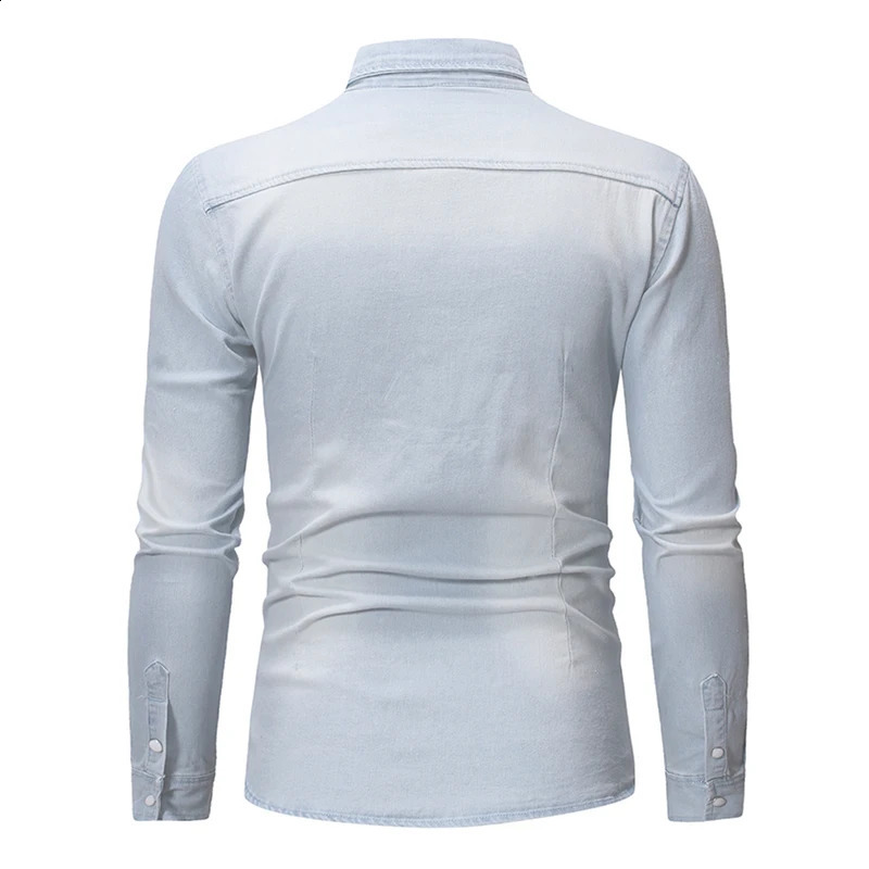 Men s Classic Fit Long Sleeve Button Down Denim Shirt for Casual Spring and Autumn Wear at Parties 251211