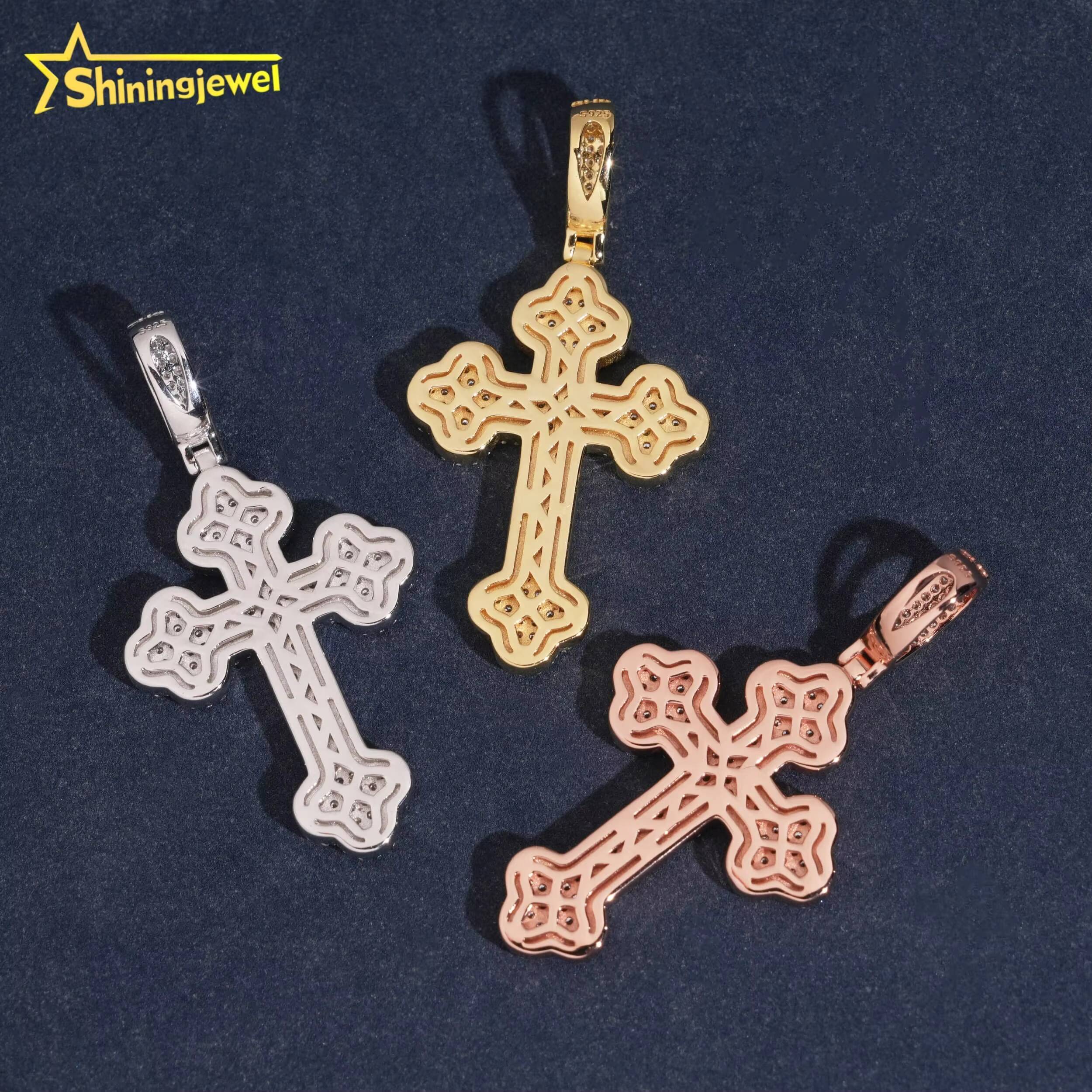 Fine Jewelry Iced Out 925 Silver GRA Certificate Rose Gold Mens Hip Hop Moissanite Cross Pendant