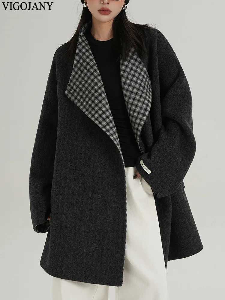 Women Black Nature 100 Wool Long Coat 2025 Elegant Long Sleeve Cashmere Jacket Winter Lady Casual Turndown Collar Woolen CoatT251224