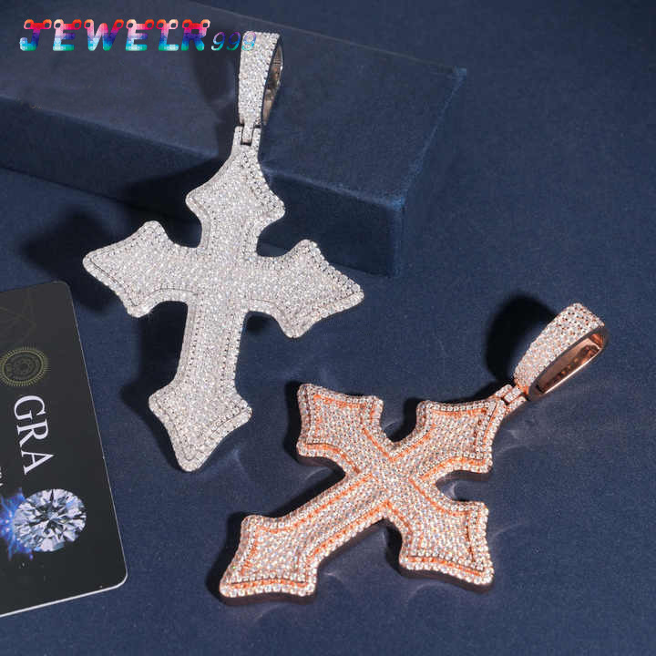 VVS Moissanite Pendant Custom Hip Hop Iced Out 925 Sterling Silver Chain Cross Pendant for Men Women Luxury Jewelry Gift