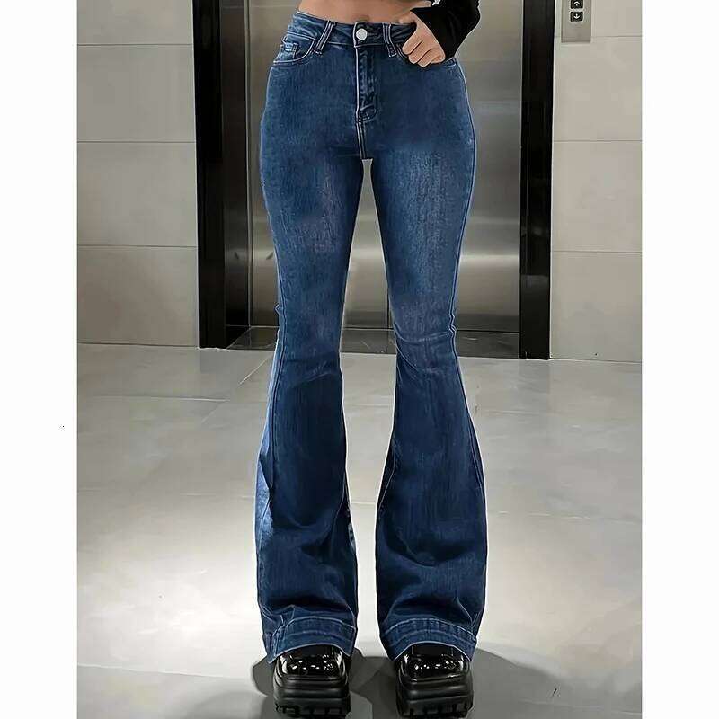 2025 Lady High Waist Stretchy Flared Jeans Women Ins Fashion Solid Bootcut Denim Pants Girls Chic Slim Fit Bell Bottoms Trousers X251224