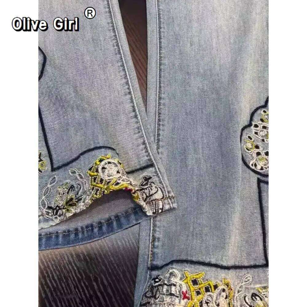 Jeans Casual Embroidered Wide Leg Jean Women's Pant Clothing 2026 Spring Trouser Summer High Waisted Elegant High-end X251224