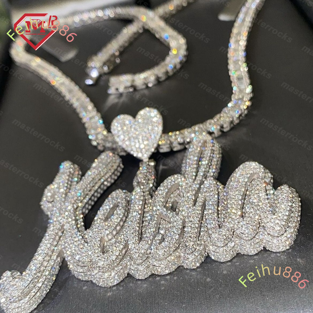 Gra Certificate Custom Moissanite Pendant Name 925 Silver Fully Vvs Iced Out Hip Hop Moissanite Pendant