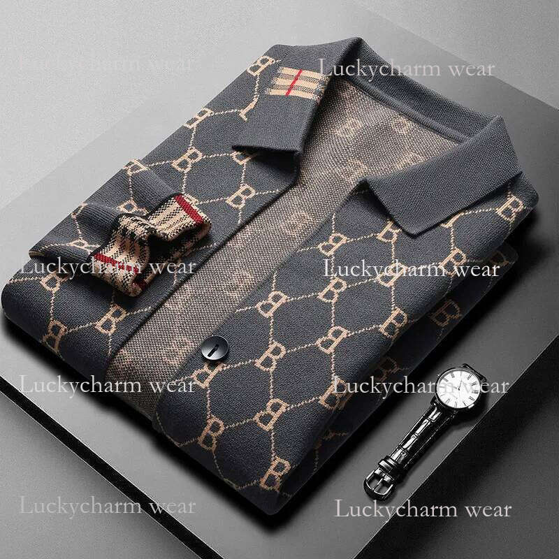 Designer Luxury Brand Knitted Cardigan Lapel Embroidered B Jacquard Sweatercoat Korean Winter New Fashion Trend Men's Wear