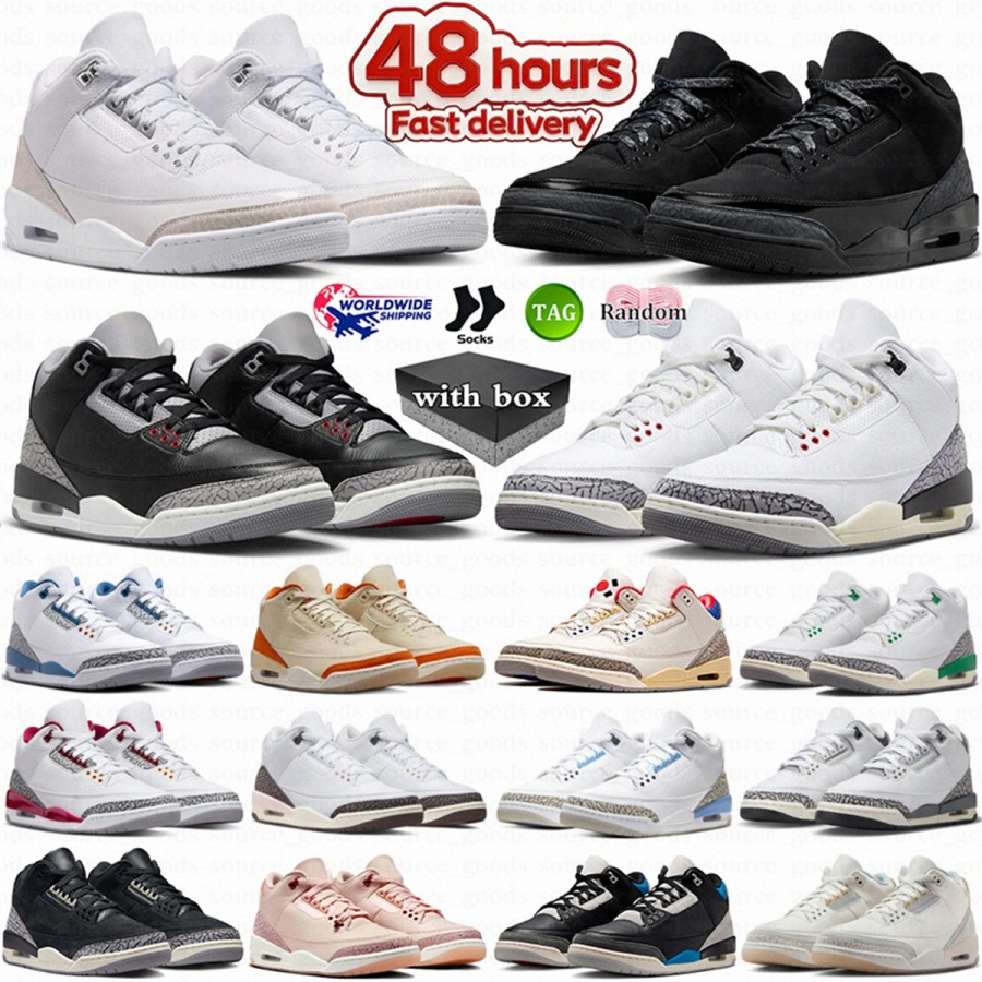 With Box Jump Black Cat 2025 Pure Money 3 3s basketball shoes Midnight Navy Green Glow White Cement Fire Red Pine Green Cardinal Racer Blue Dark Iris man Trainer Sneaker