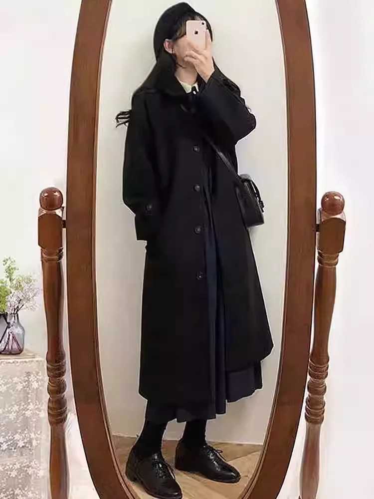 New Korean Fashion Loose Mid length Woolen Coat for Women Autumn and Winter Student Warm Woolen Jackets Women Winter ClothesT251224