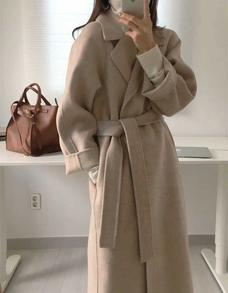 Wool Blend Coats Womens Woolen Coat Orange Winter Satin Pastoral Buckled Boho Style Outings Nordic Conference Versatile ModernT251224