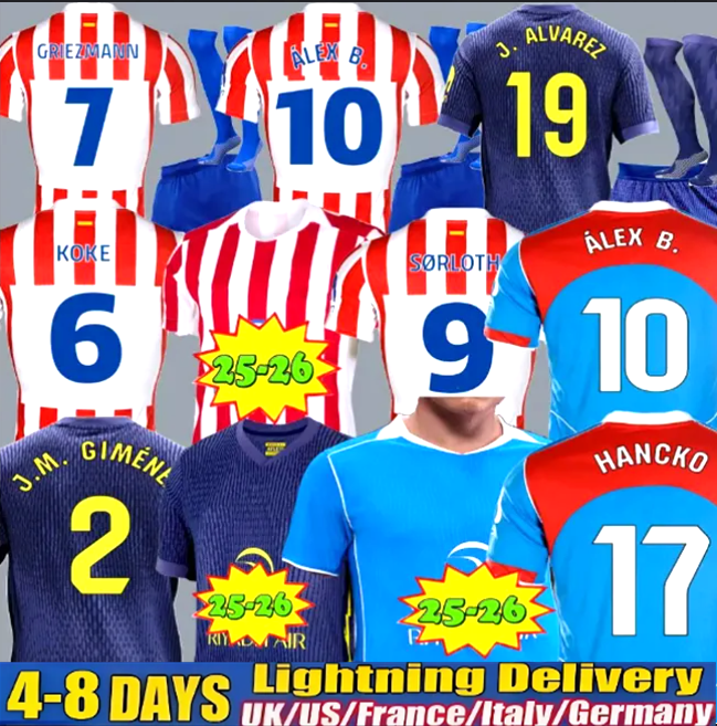 Soccer Jerseys Atleticos De Madrid J.ALVAREZ 25 26 Anniversary ALEX B. BARRIOS GALLAGHER LE NORMAND HANCKO T.ALMADA KOKE JOHNNY Football Shirt Men Kid Kit
