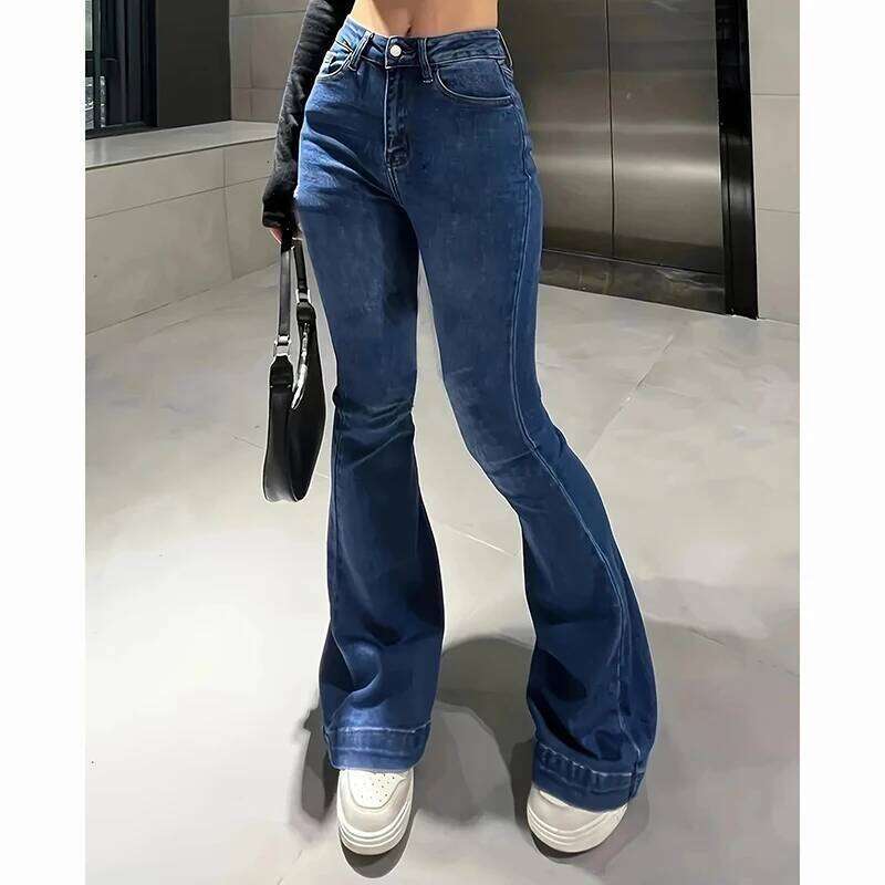 2025 Lady High Waist Stretchy Flared Jeans Women Ins Fashion Solid Bootcut Denim Pants Girls Chic Slim Fit Bell Bottoms Trousers X251224