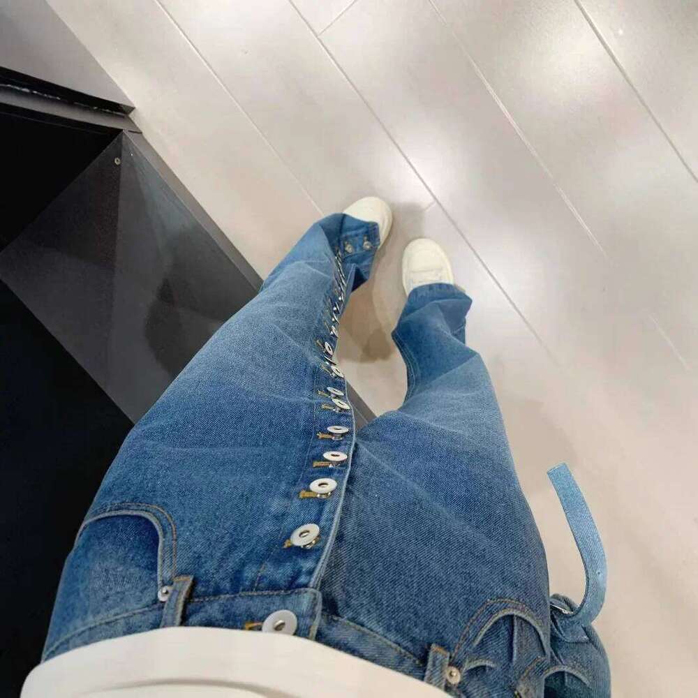 American street breasted straight jeans women's autumn and winter new high waist design fashion loose slim pants. X251224