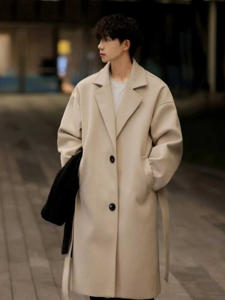 Mens Plus Thickness Wool Coat Fall Winter New Korean Style Long Overknee Warm Trench Coat Fashionable Luxury Woolen OvercoatT251224