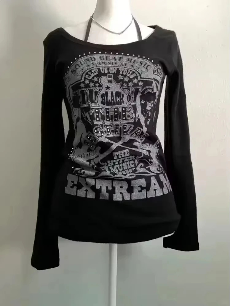 Vintage Clothes Women Print Sexy Punk Streetwear Slim Femme Tees Shirt Gothic Casual Grunge T Shirts 2000s Emo Y2k Crop Top 251223