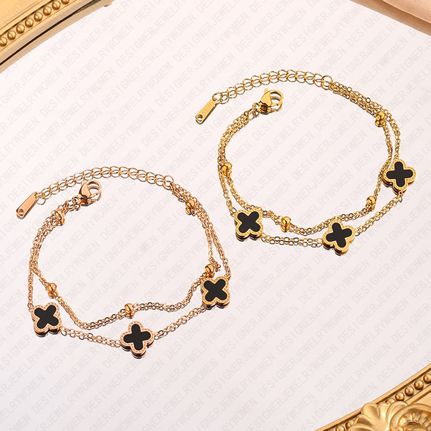 Designer Bracelet for Women Stainless Steel 18K Gold Plated Bangle Double Layer Floral Bangles Luxury Jewlery Designer for Women Sparkling Elegant Gif