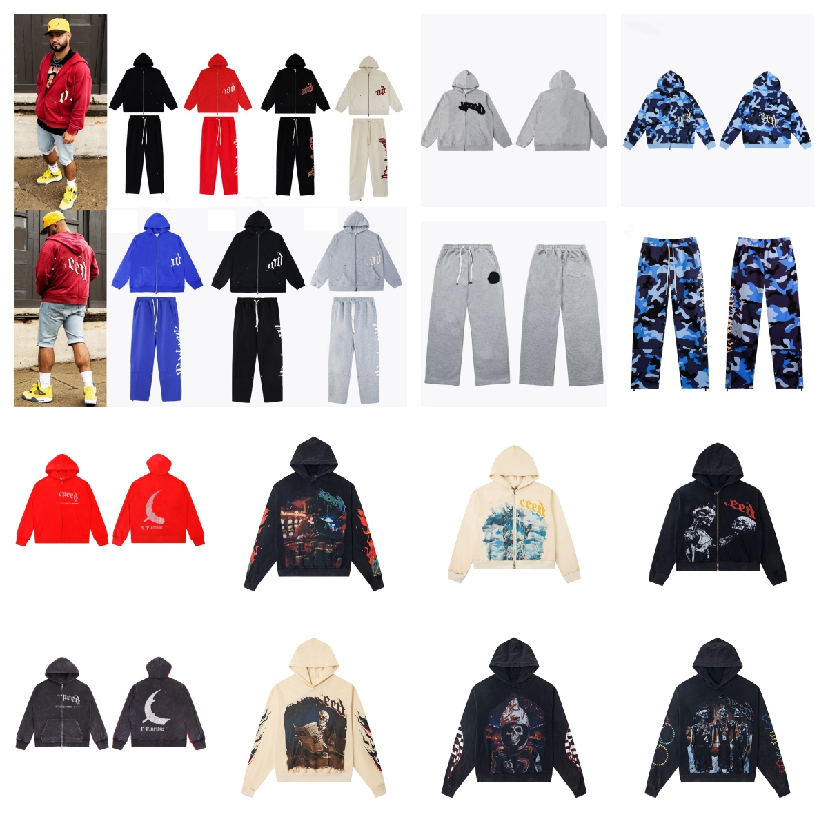 Hoodie designer hoodie men's hoodie, skull rock band print, unisex casual loose hoodie set