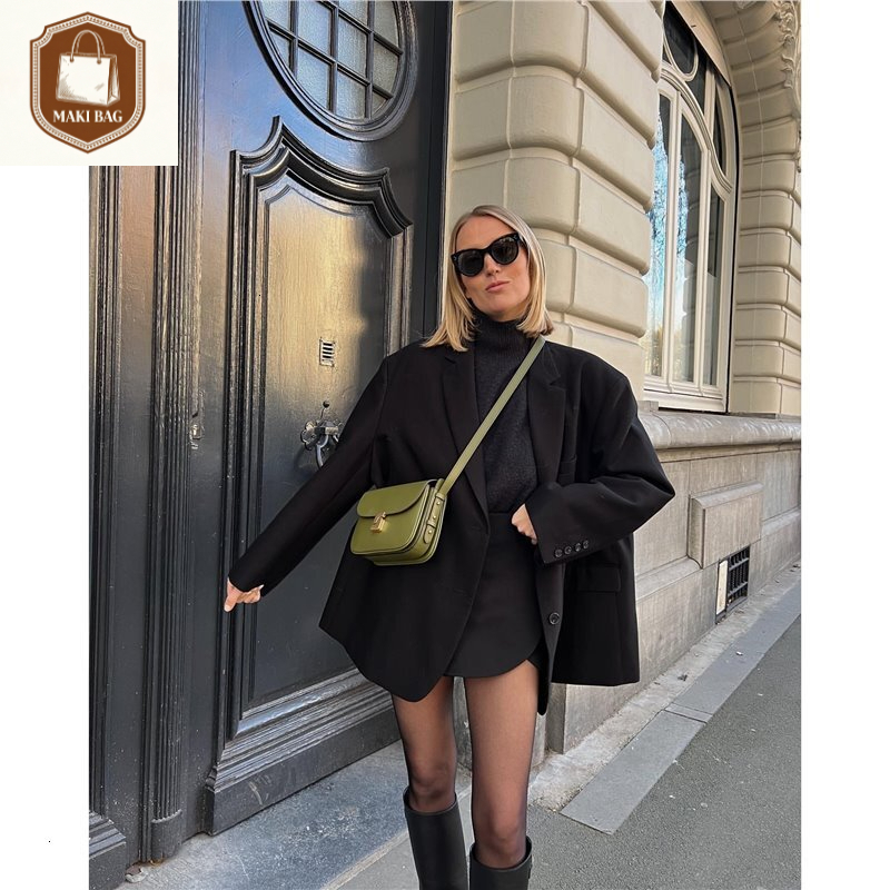 MAKI BAG Autumn New Women's Fashion Handbag Leather Material Trendy Small Square Bag Light Luxury Retro Style Women's Shoulder Bag Luxury Bag