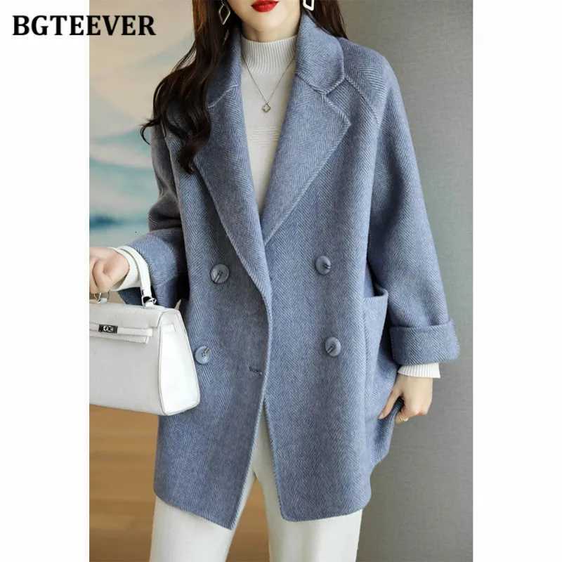 BGTEEVER Stylish Long Sleeve Loose Pockets Women Woolen Jacket Autumn Winter Elegant Lapel Thick Female JacketsT251224