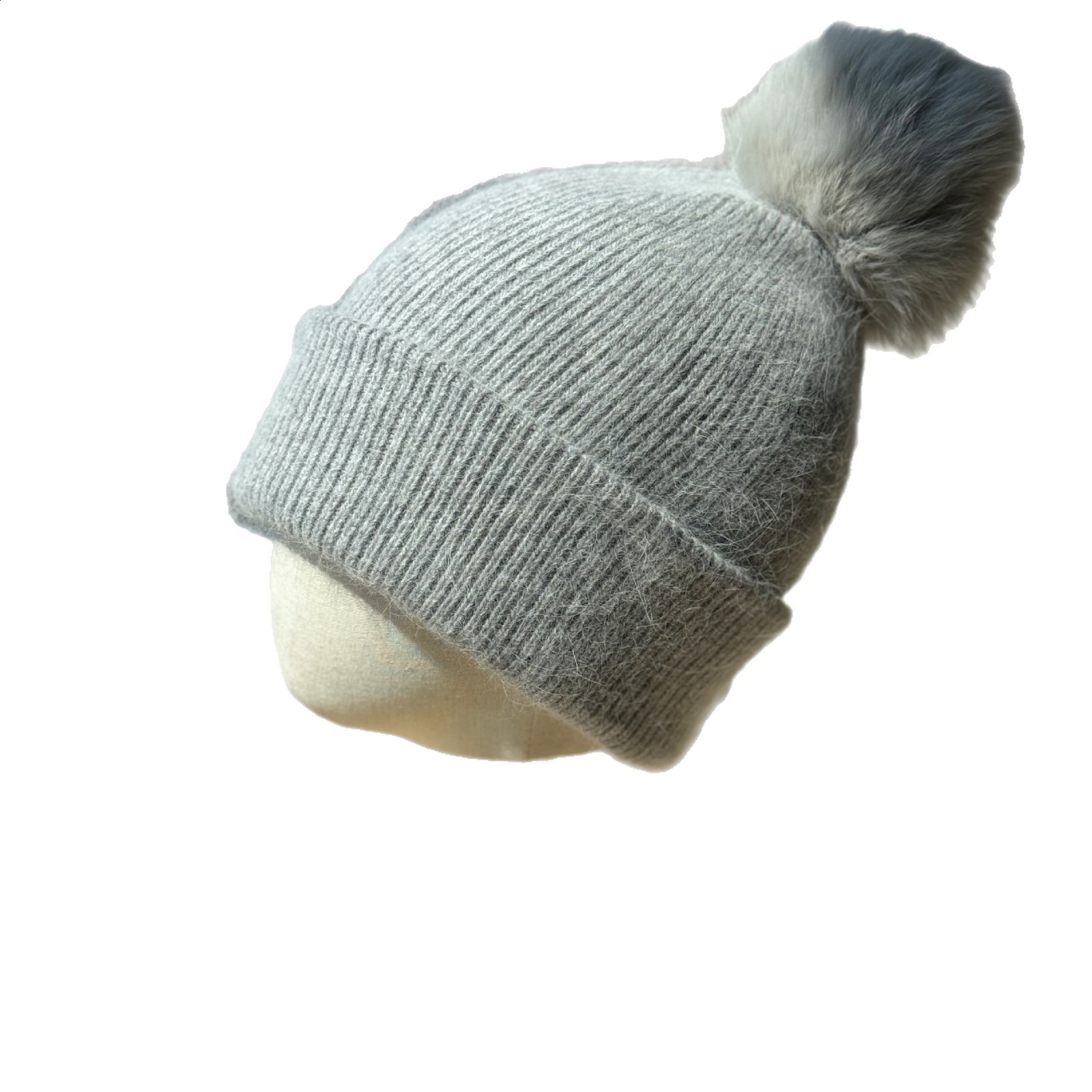 New Style Fox Fur Ball Hat for Women Winter Solid Color Woolen Thread Hat Face Slimming Ear Protection Knitted Thickened Warmth Cold Protection