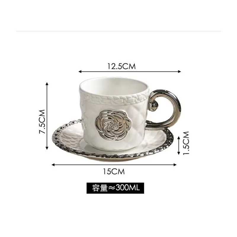 3D Camellia Embossed Ceramic Coffee Cup with Saucer Set Luxury Mug Vintage Floral Tea Cup 300ml Gift for Her Home Office C251224 - view 7