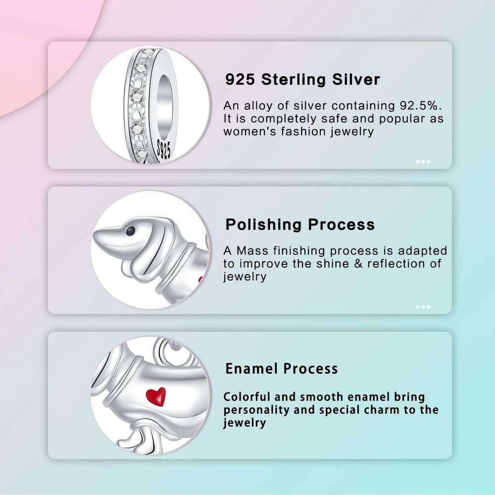 925 Sterling Silver Dachshund Puppy Sausage Dog Pendant Fit Original Charm Bracelets Women DIY Jewelry Gift X251224