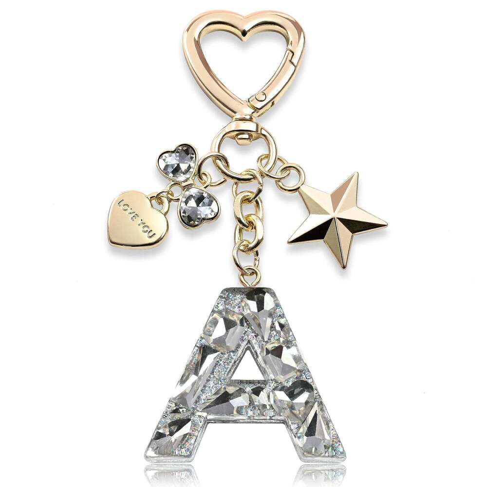 Hot-Selling Initial English Star Heart Bow Keychain Shiny Pendant Bag Accessory